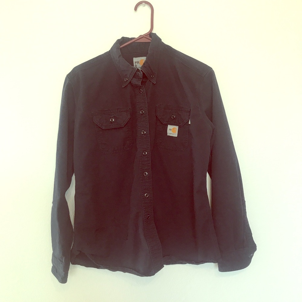 Carhartt button down shirt navy blue patch pockets